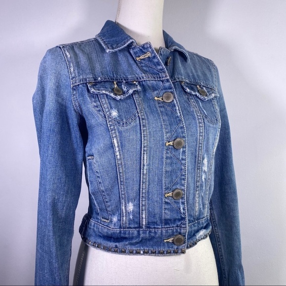 AMERICAN Eagle Studded Distressed Denim Jacket - Picture 9 of 14